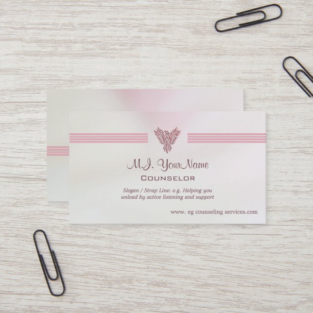 Salmon pink satin-look counselor business card (Front/Back In Situ)