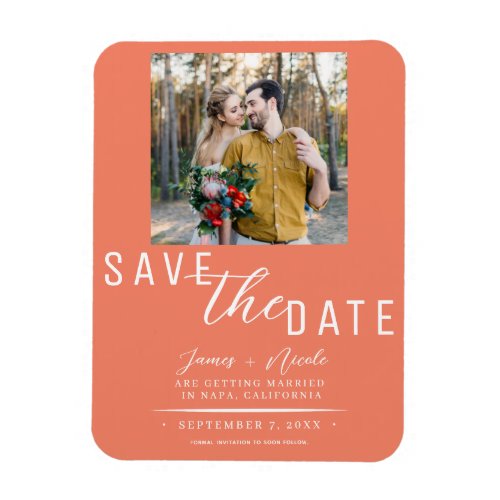 Salmon Pink Save the Date Photo Wedding Magnet