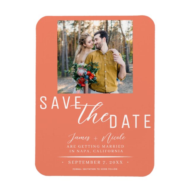 Salmon Pink Save the Date Photo Wedding Magnet (Vertical)