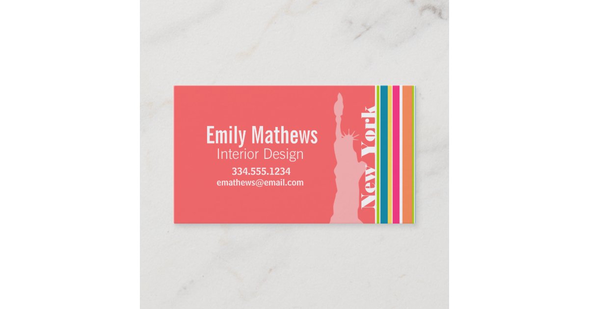 Salmon Pink & Seafoam Green; New york Business Card Zazzle