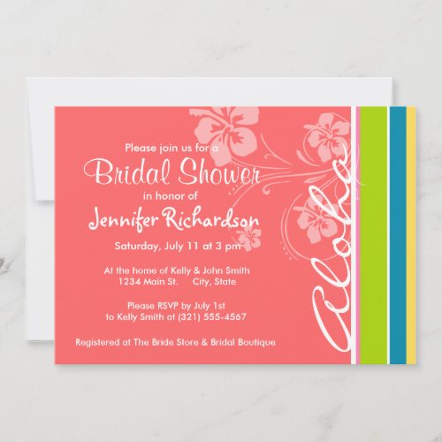 Salmon Pink &amp; Seafoam Green Striped: Aloha Personalized Invites