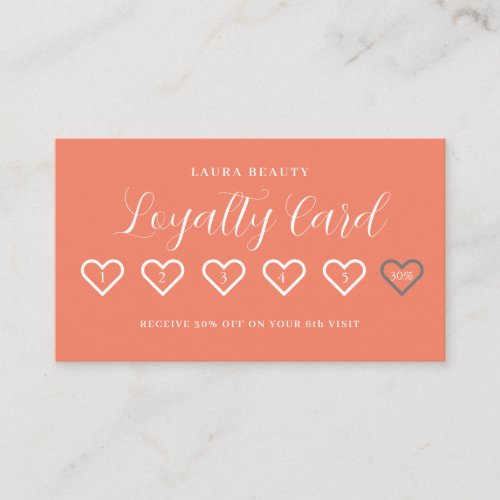 Salmon Pink Stylish Minimal Heart Love Loyalty Card