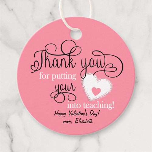 Salmon Pink Teachers Valentines Day Favor Tags