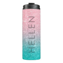 Salmon pink & turquoise glitter ombre