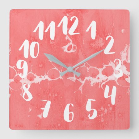 Salmon Pink, Water, Texture Design, Marbling Paper Square Wall Clock