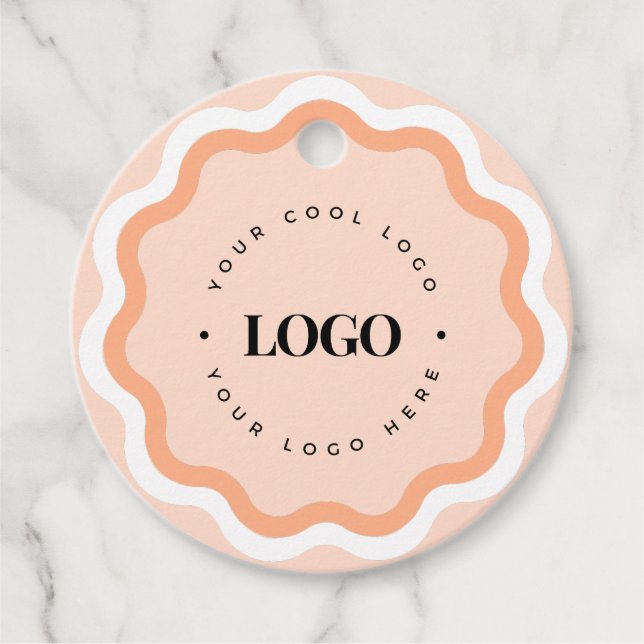 Salmon Pink Wavy Squiggle Retail Custom Logo Tag (Front)