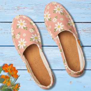 Salmon Pink White Daisy Floral Spring Summer Espadrilles