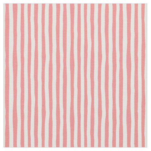 Salmon Pink & White Wonky Stripes Fabric