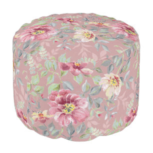Salmon Pink Wild Roses Indoor Pouf