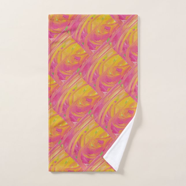 Salmon pink with sunshine orange art design       hand towel  (Hand Towel)