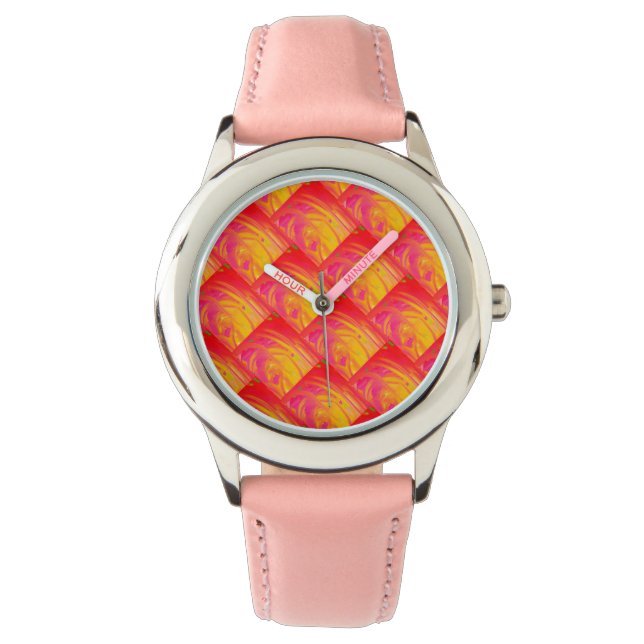 Salmon pink with sunshine orange art design        watch (Front)