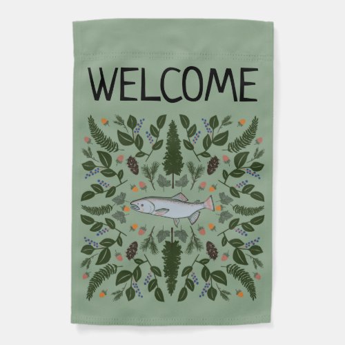 Salmon PNW Nature Ferns Berries Foraging CUSTOMIZE Garden Flag