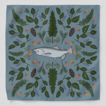 Salmon PNW Nature Fir Ferns Berries Foraging Feast Bandana