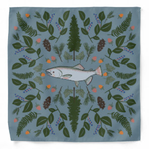 Salmon PNW Nature Fir Ferns Berries Foraging Feast Bandana