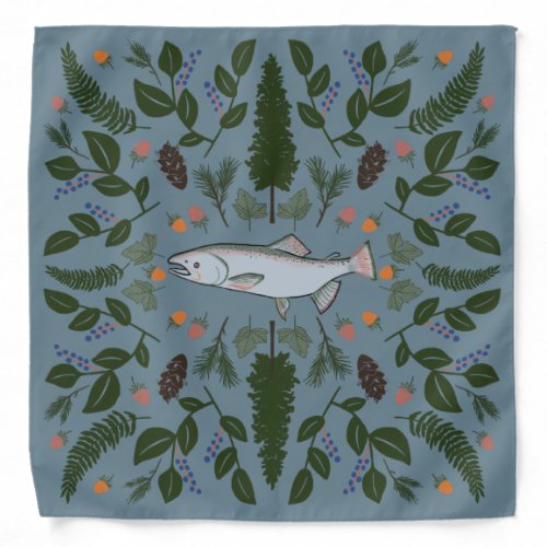 Salmon PNW Nature Fir Ferns Berries Foraging Feast Bandana