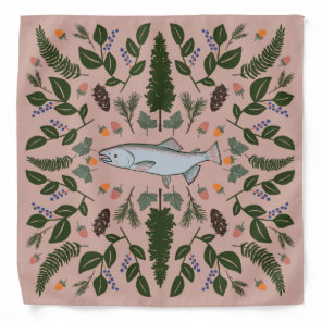 Salmon PNW Nature Fir Ferns Berries Foraging Feast Bandana