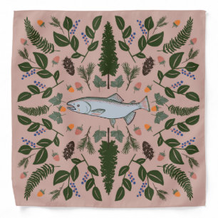 Salmon PNW Nature Fir Ferns Berries Foraging Feast Bandana