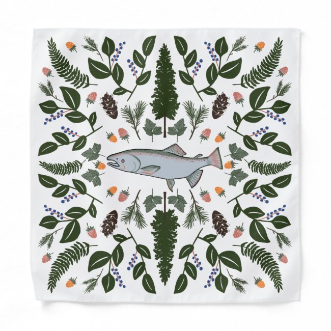 Salmon PNW Nature Fir Ferns Berries Foraging Feast Bandana