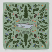 Salmon PNW Nature Fir Ferns Berries Foraging Feast Bandana