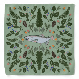 Salmon PNW Nature Fir Ferns Berries Foraging Feast Bandana