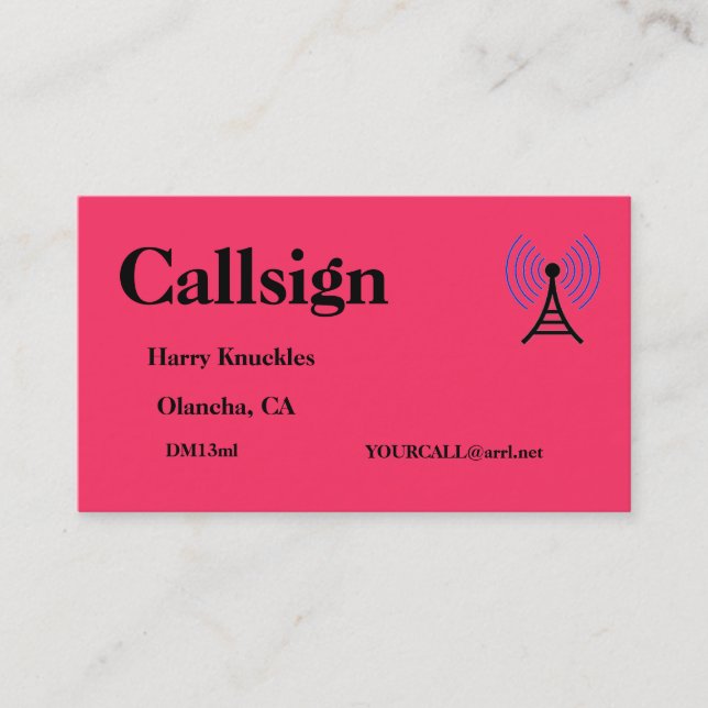 Salmon Red Amateur Radio Call Sign Business Card (Front)