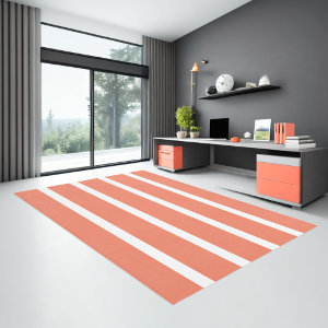 Salmon Red and White Minimal Stripes Office Rug