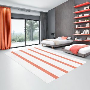 Salmon Red and White Minimal Stripes Rug