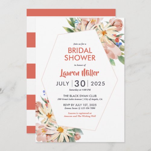 Salmon Red Wildflower Spring Floral Bridal Shower Invitation