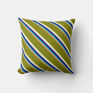 Salmon, Sea Green, Blue, Light Yellow & Green Throw Pillow