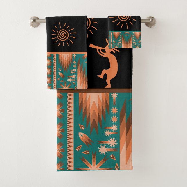 Salmon Southwestern Kokopelli Bath Towel Set (Insitu)