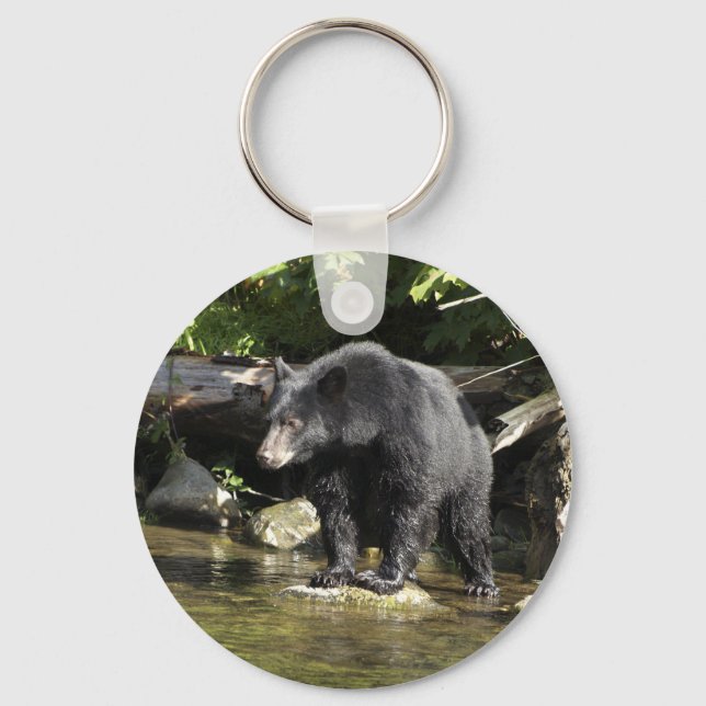 "Salmon Spotting" Black Bear Gifts Keychain (Front)
