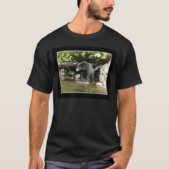 "Salmon Spotting" Black Bear Gifts T-Shirt (Front)