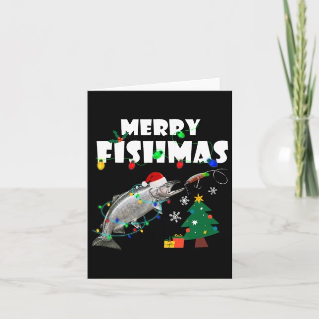 Salmon Steelhead Merry Fishmas Christmas King Trou Card (Front)