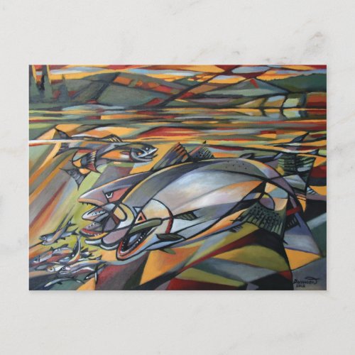 Salmon Sunrise cubism Postcard