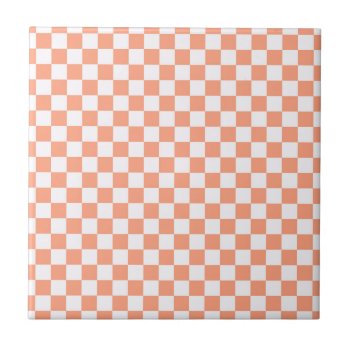 Salmon Sunset Checkerboard Ceramic Tile by LokisColors at Zazzle