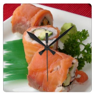 salmon sushi rolls - photo square wall clock