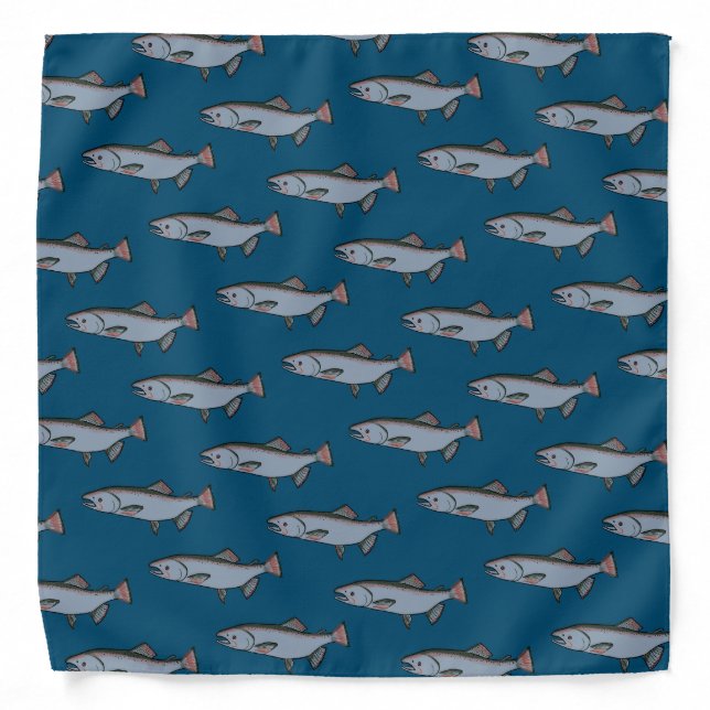 Salmon Swimming Pattern PNW Fishing Fish Bandana (Front)