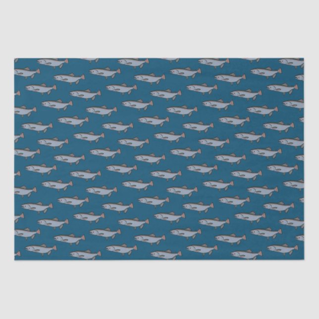 Salmon Swimming Pattern PNW Fishing Fish Gift Wrap Tissue Paper (Front)
