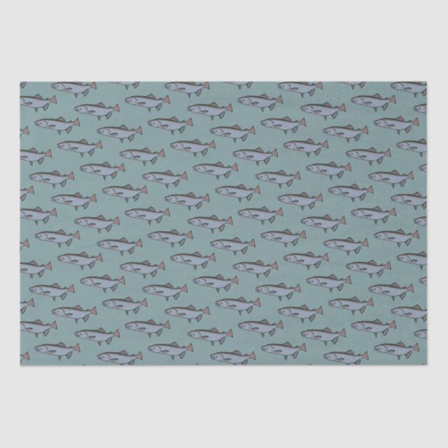 Salmon Swimming Pattern PNW Fishing Fish Gift Wrap Tissue Paper (Front)