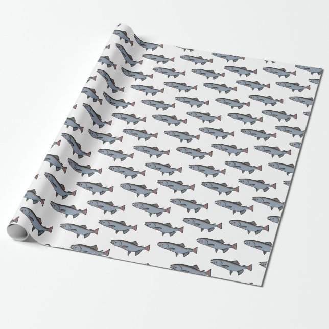 Salmon Swimming Pattern PNW Fishing Fish Gift  Wrapping Paper (Unrolled)