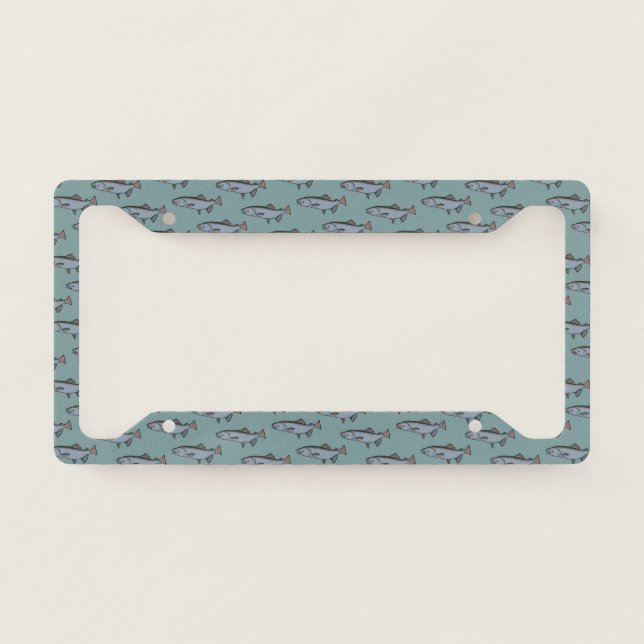Salmon Swimming Pattern PNW Fishing Fish Nature  License Plate Frame (Front)