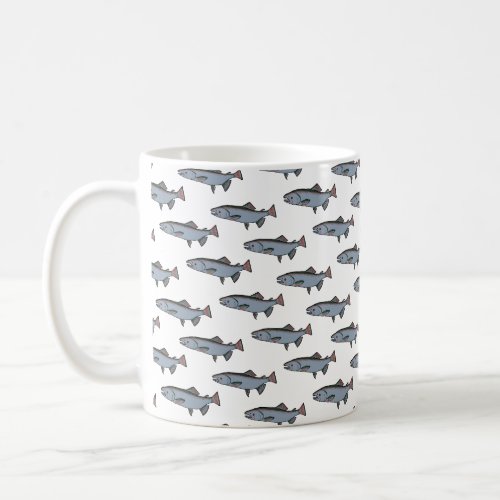 Salmon Swimming Pattern PNW Fishing Fish River Coffee Mug