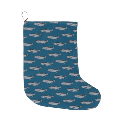 Salmon Swimming Pattern PNW Fishing Fish River  Large Christmas Stocking