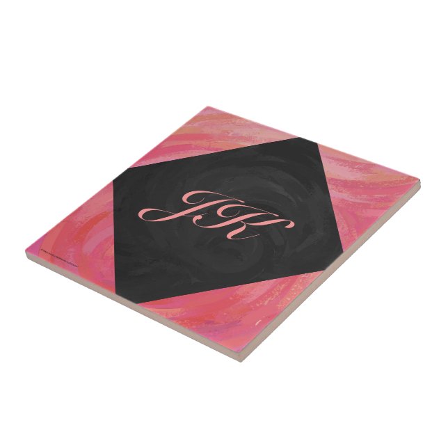 Salmon Swirl Monogram Ceramic Tile (Side)