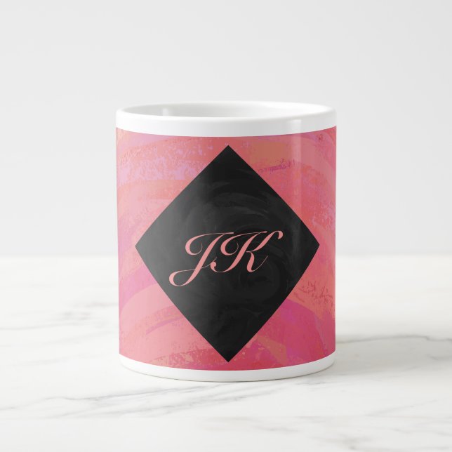 Salmon Swirl Monogram Giant Coffee Mug (Front)