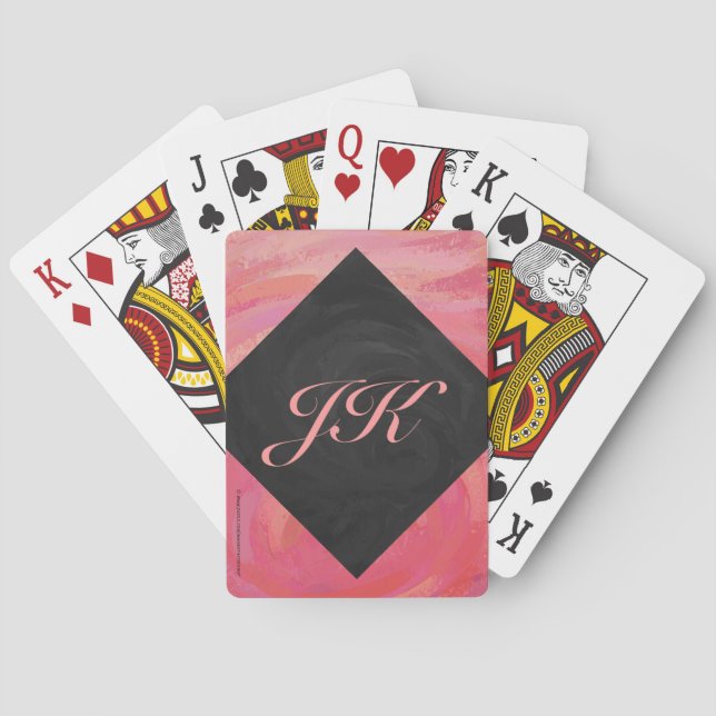 Salmon Swirl Monogram Poker Cards (Back)