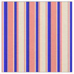 [ Thumbnail: Salmon, Tan, Blue, and Dark Blue Colored Lines Fabric ]