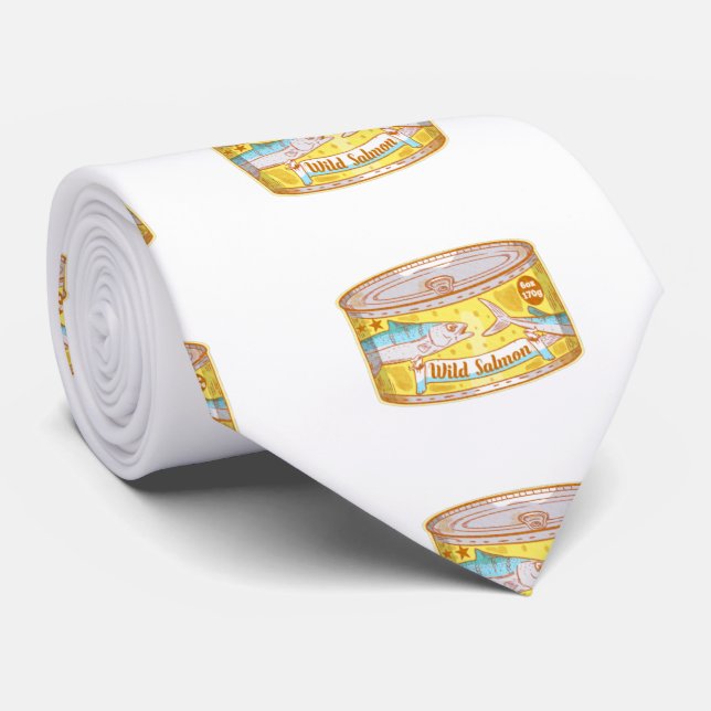 Salmon tinned canned fish pattern neck tie (Rolled)