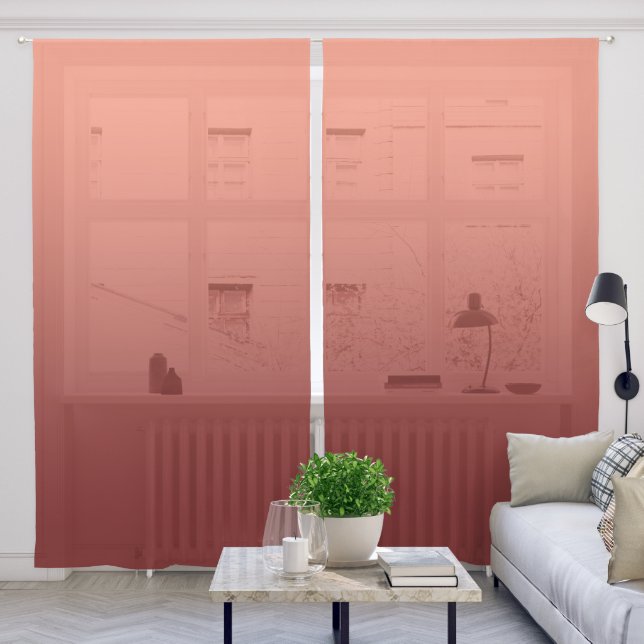 Salmon to Dark Red Gradient Sheer Curtains (Living Room)
