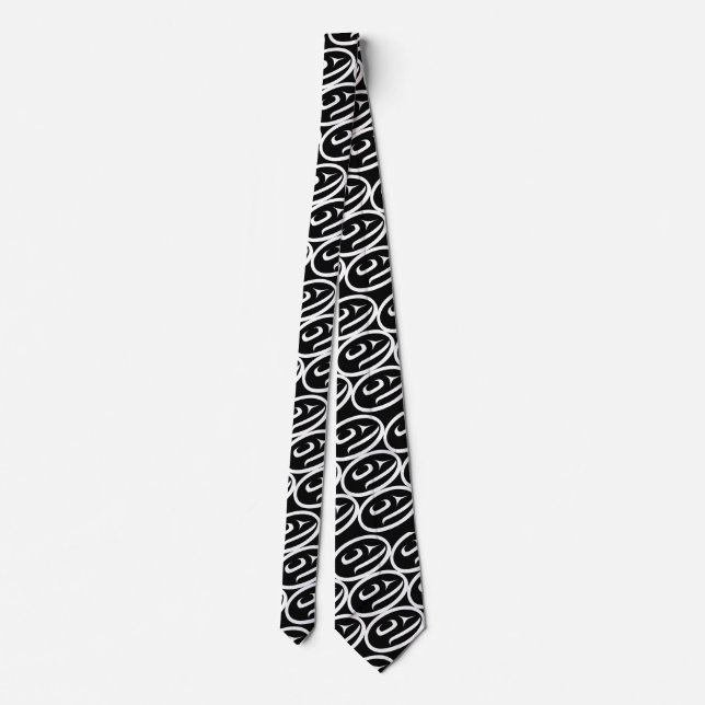 Salmon Trout Head Black & White Neck Tie (Back)